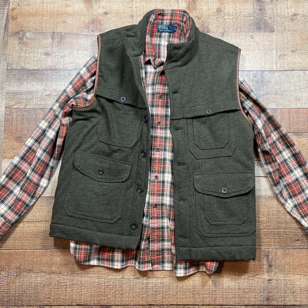 Polo Ralph Lauren Quilted Vest & Flannel Shirt Matching Set size Large